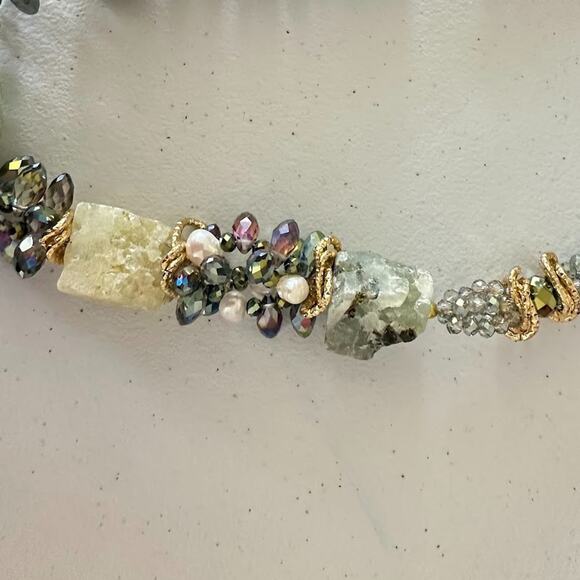 Prehnite Chunky 9" Necklace Crystal Statement Stone Jewelry Bead Green Gold Blue - Picture 3 of 10